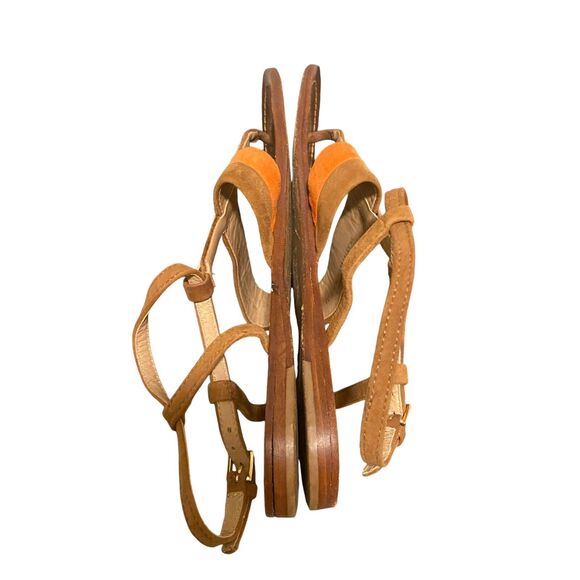 Tory Burch Bar Logo Flat Sandals Coral Tan Suede Size 8.5 Boho Prairie Preppy - Picture 11 of 12